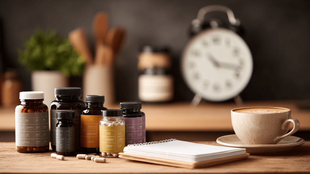 A bright and inviting scene showcasing a wide variety of health supplements in bottles and capsules, highlighting the diversity of nutritional support available.